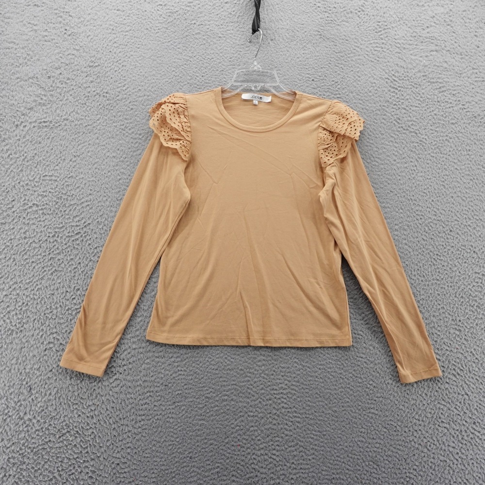 Joes Jeans Collection Camel Tan Eyelet Lace Ruffle‎ Long Sleeve Top Small NEW